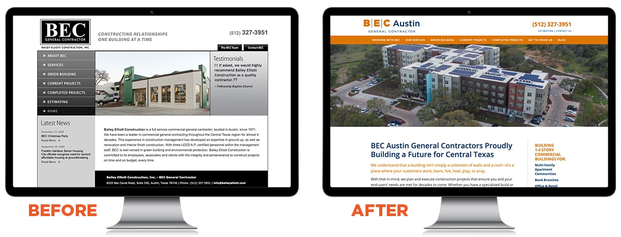BEC Austin General Contractor Full rebrand, website design and development.